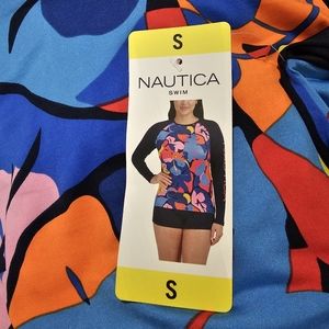 Nautica Multicolor Long Sleeve 30+ UPF Rash Guard Swim Shirt Small